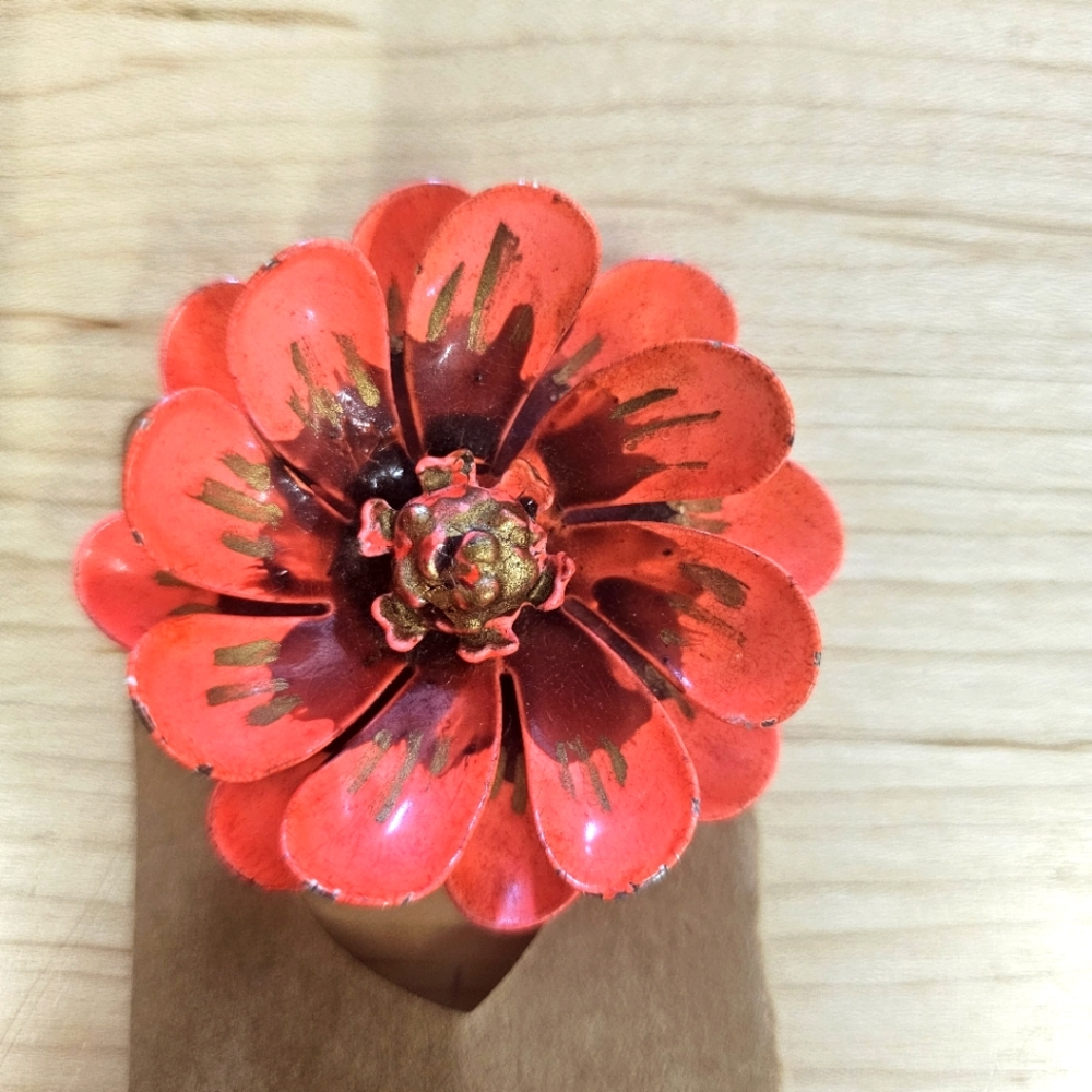 1960s Orange Metal Brooch